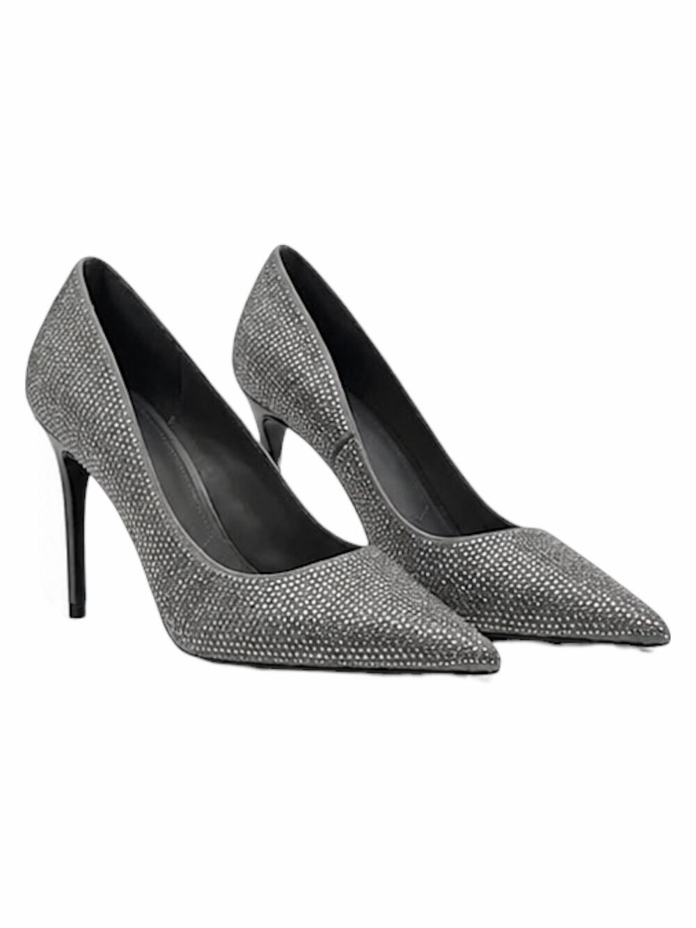 Mango Rhinestone Embellished Pointed Toe Satin Heel Pump Gray Size 39/ 8.5